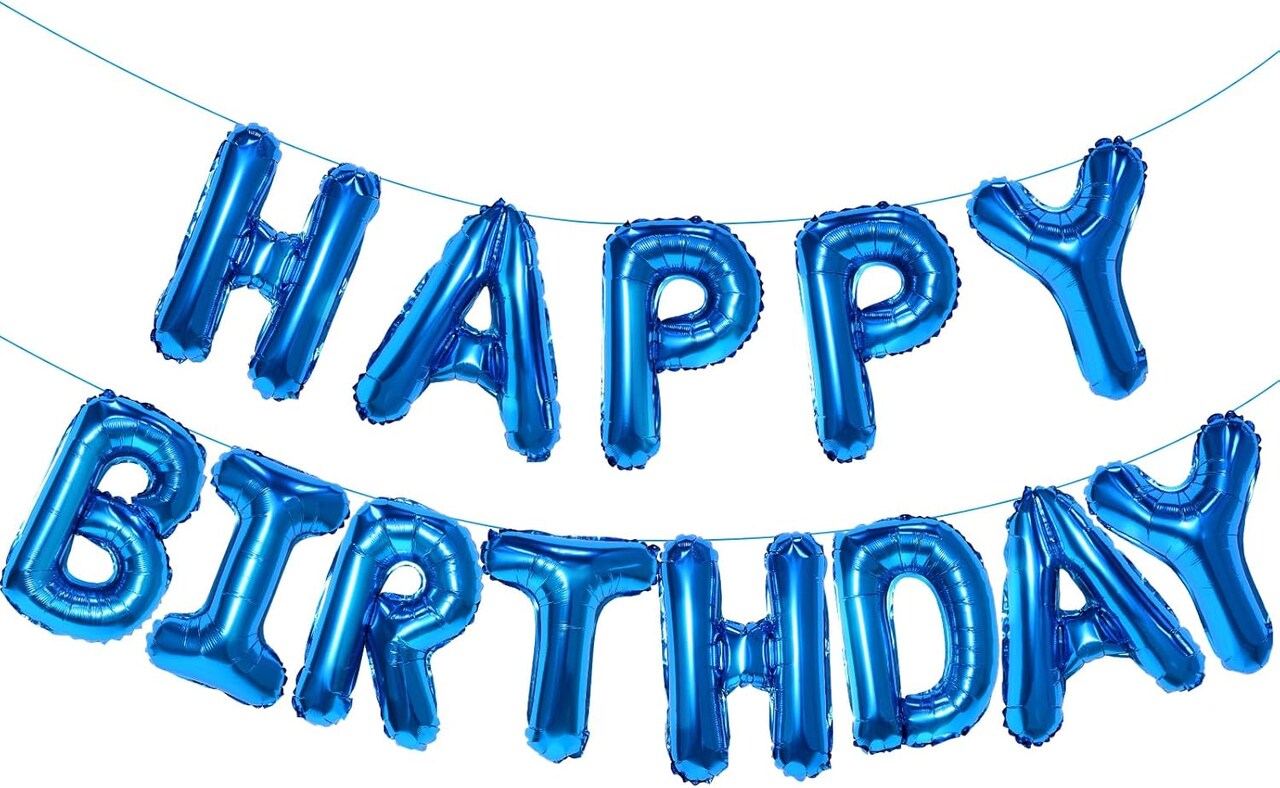 Blue Happy Birthday Balloon Banner – 16-Inch Foil Mylar Letters, Reusable Happy Birthday Sign for Women, Men, Boys, and Girls (Blue)